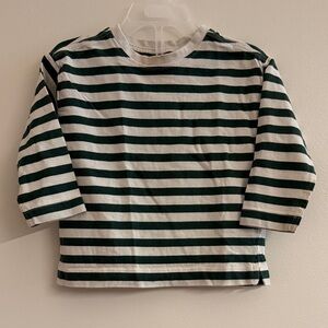 Zara Kids Green and White Striped Long Sleeve Tee
